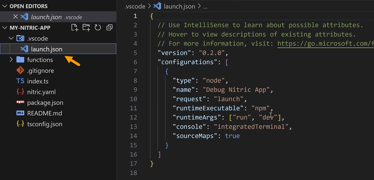screenshot of the vscode launch file