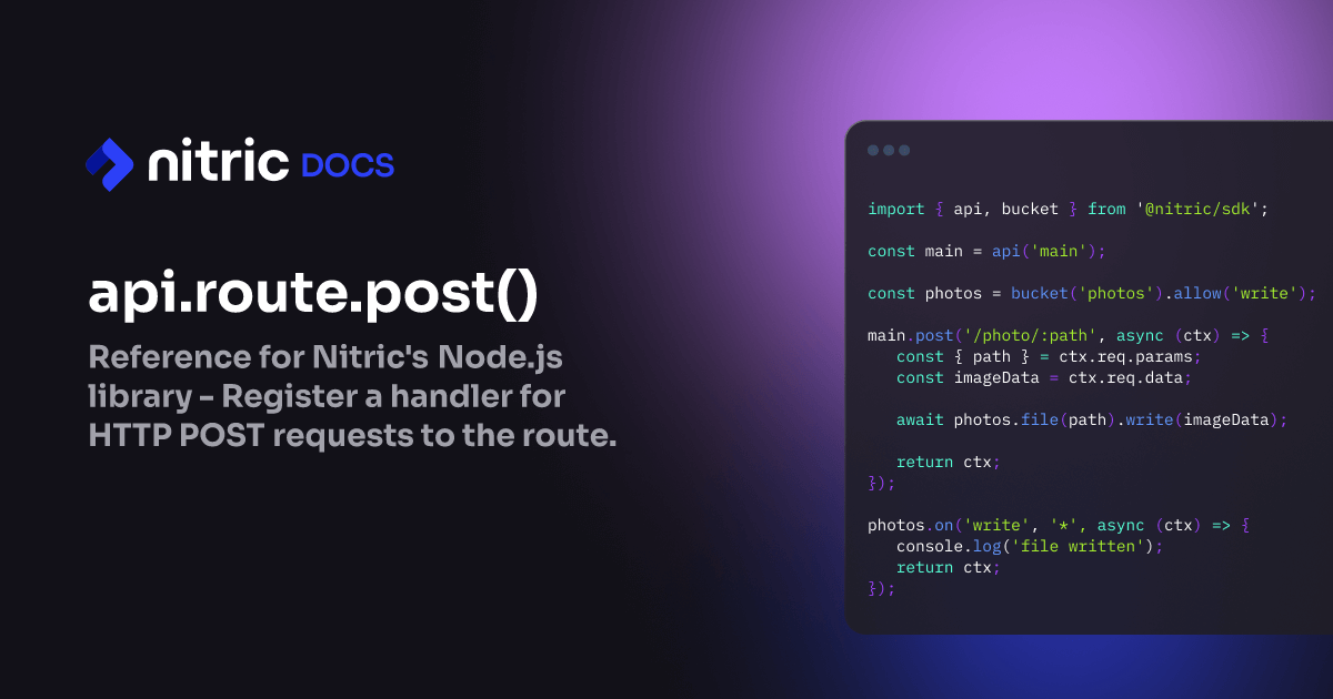 Node.js: api.route.post() | Nitric Documentation