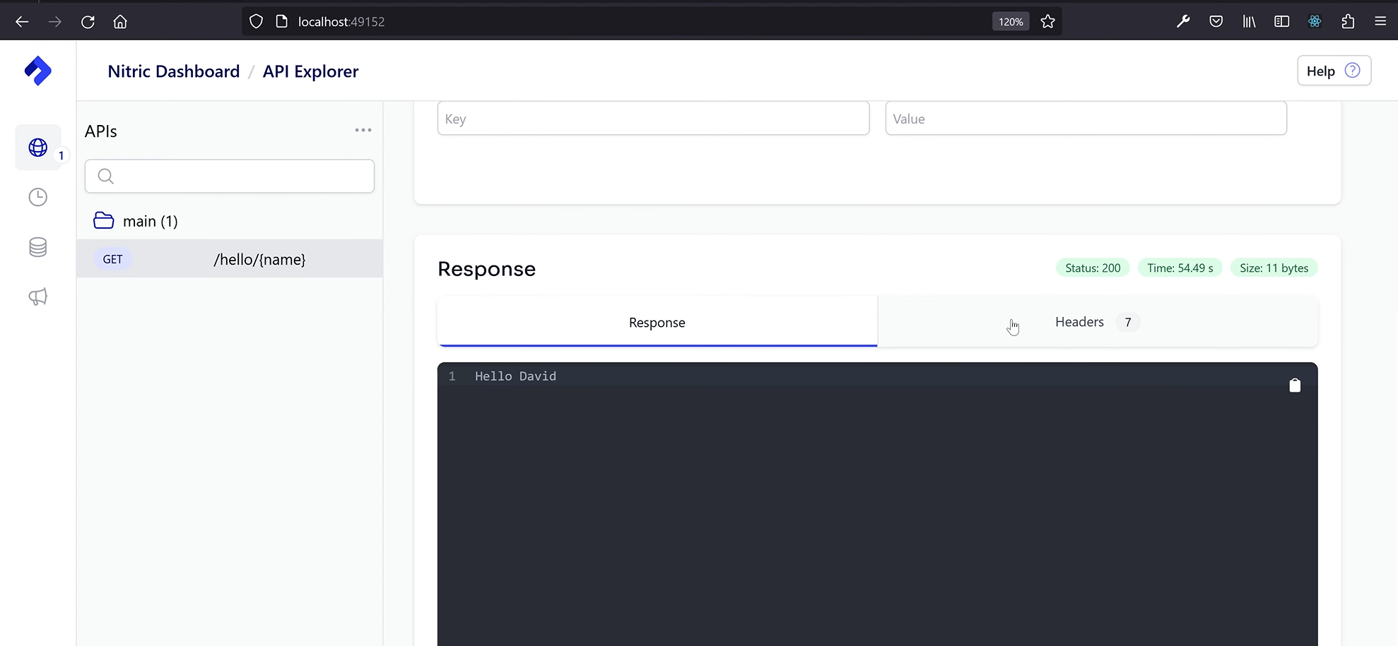 screenshot of viewing request response in dashboard